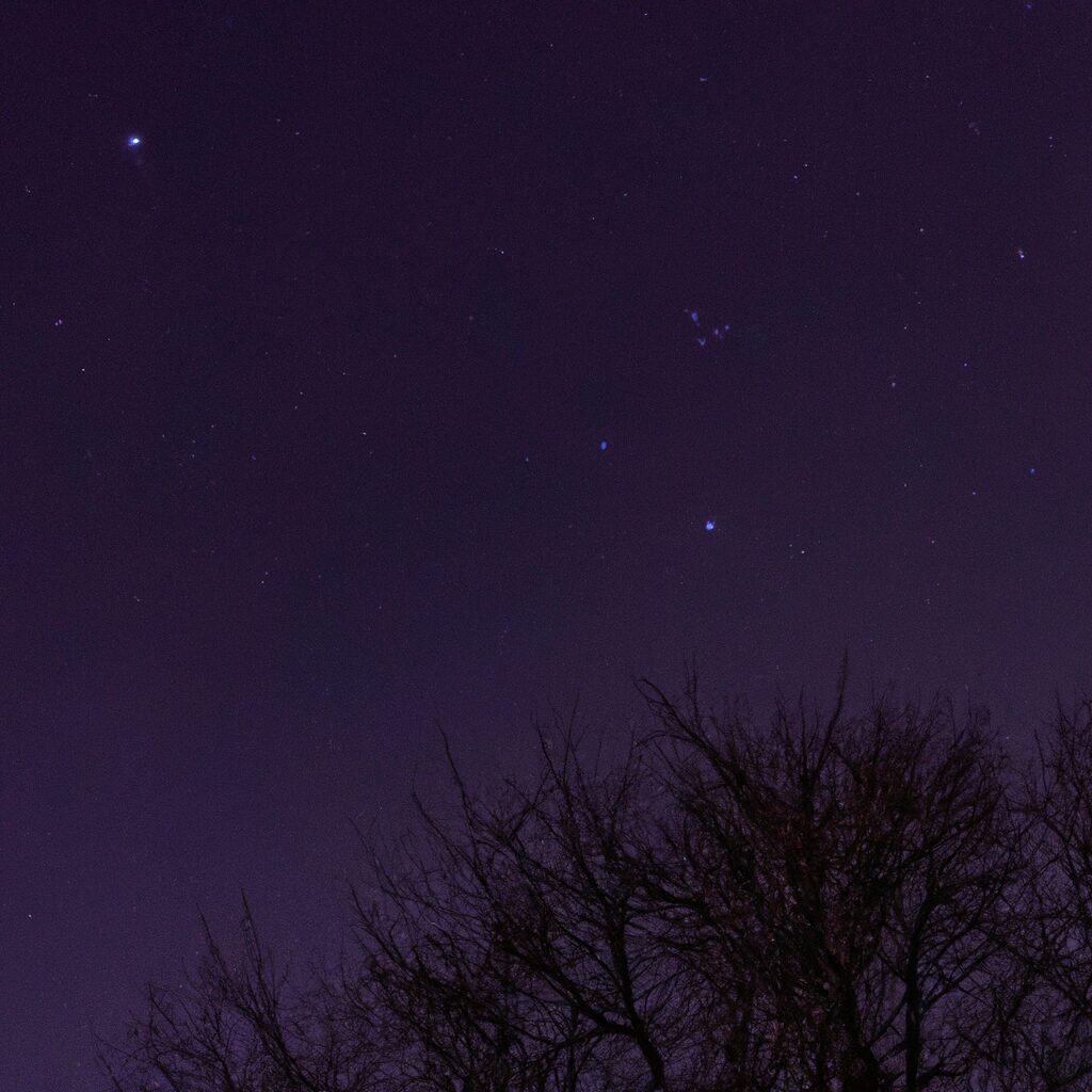 A stunning winter night sky with the Orion constellation vividly visible, perfect for astrophotography.